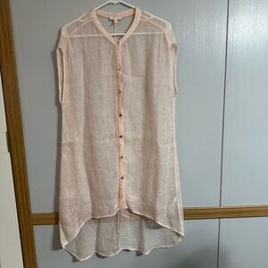 Eileen Fisher Light Pink Linen Blend Sheer Swimsuit Coverup Top Size Medium
